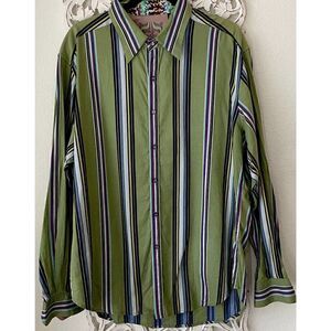 Robert Graham Shirt Long Sleeve XL green blue white purple stripe Aruba RS111009